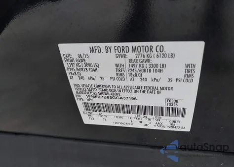 2016 Ford Explorer из США, поврежденный, VIN 1FM5K7B85GGA37196